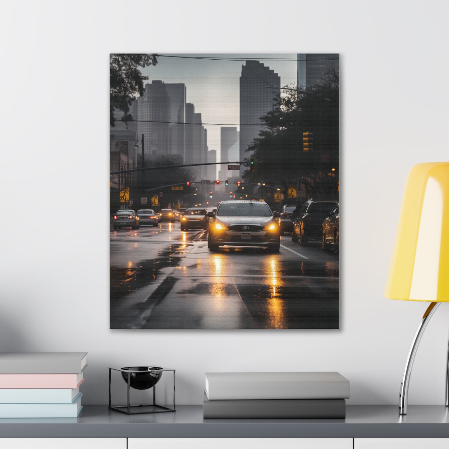 Urban Charisma: High-Resolution Vertical Canvas with Light Gray and Amber Grading