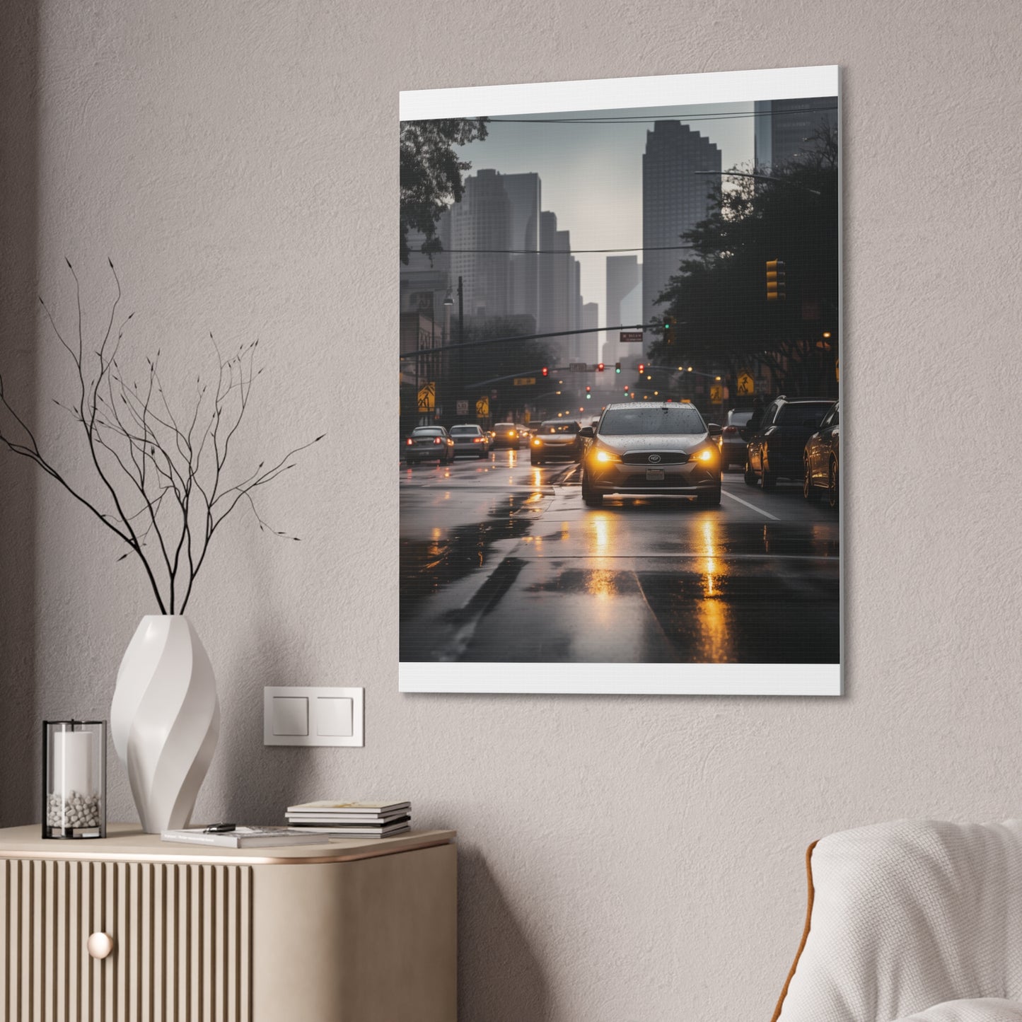 Urban Charisma: High-Resolution Vertical Canvas with Light Gray and Amber Grading