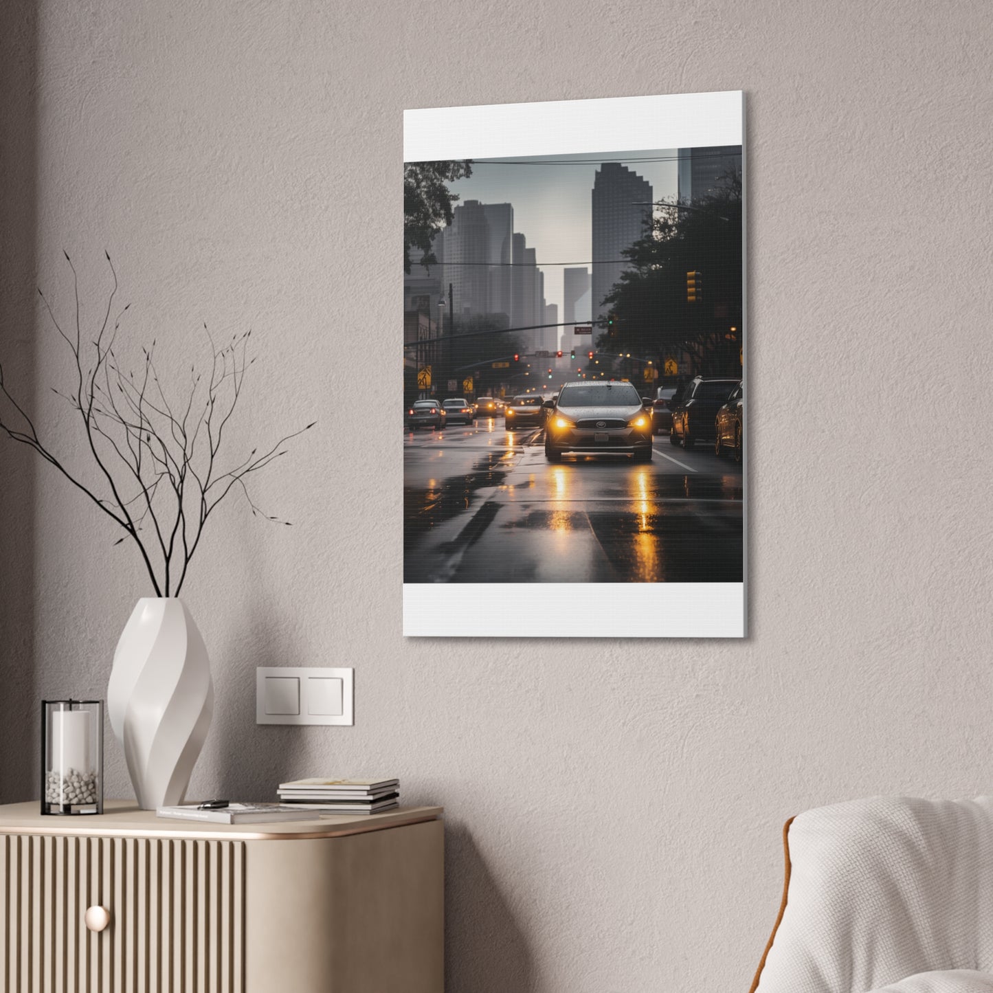 Urban Charisma: High-Resolution Vertical Canvas with Light Gray and Amber Grading