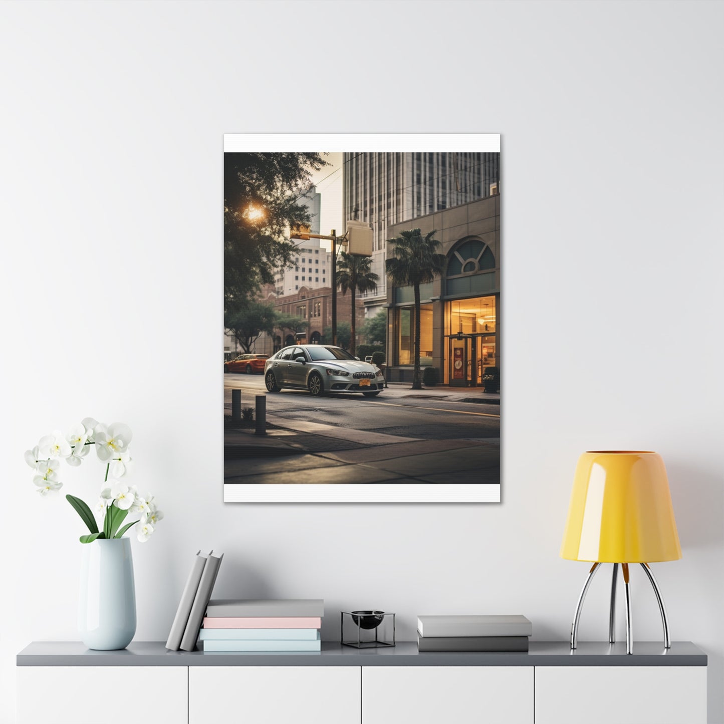 Urban Charisma: High-Resolution Vertical Canvas with Light Gray and Amber Grading