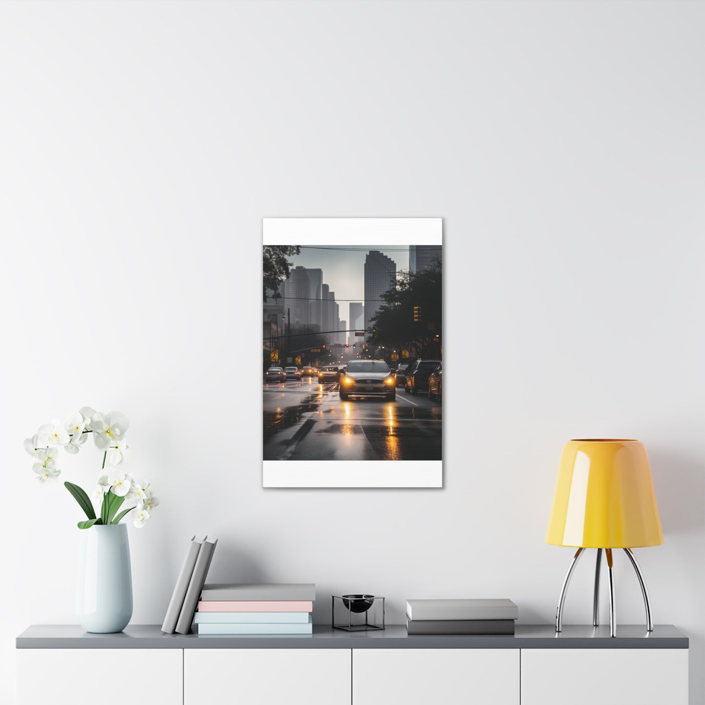 Urban Charisma: High-Resolution Vertical Canvas with Light Gray and Amber Grading