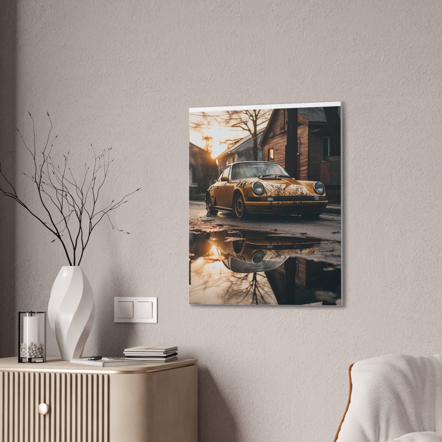 Urban Charisma: High-Resolution Vertical Canvas with Light Gray and Amber Grading