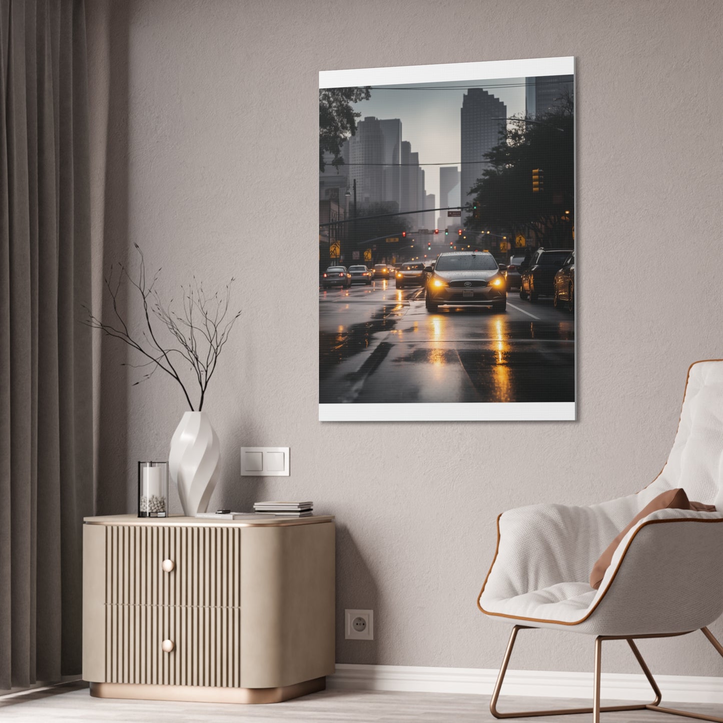 Urban Charisma: High-Resolution Vertical Canvas with Light Gray and Amber Grading