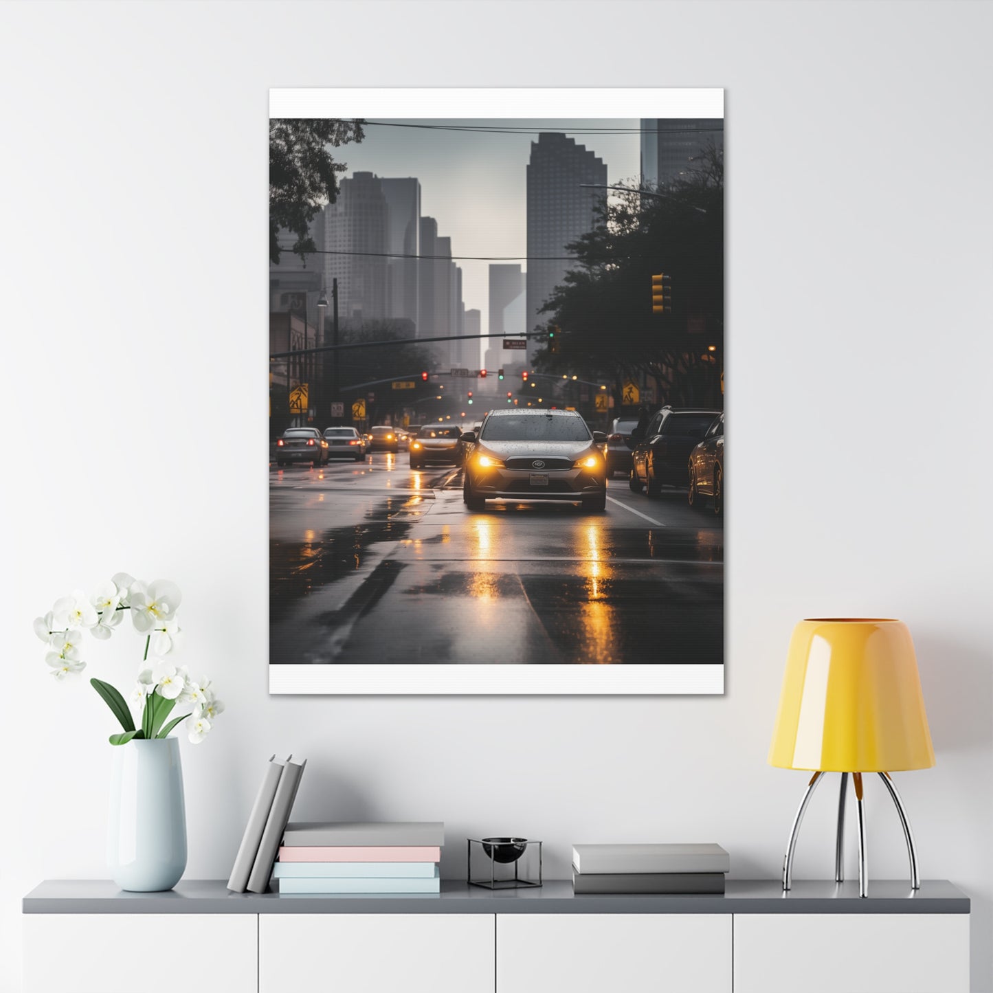 Urban Charisma: High-Resolution Vertical Canvas with Light Gray and Amber Grading