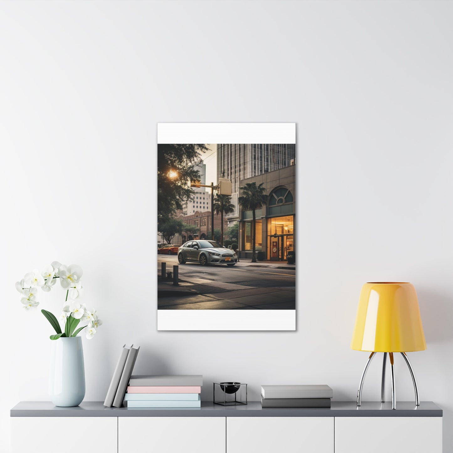 Urban Charisma: High-Resolution Vertical Canvas with Light Gray and Amber Grading