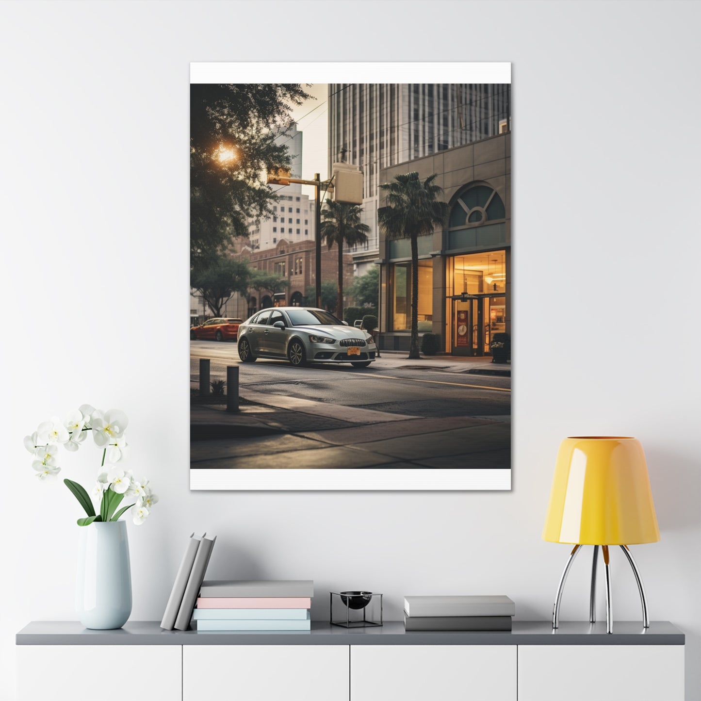 Urban Charisma: High-Resolution Vertical Canvas with Light Gray and Amber Grading