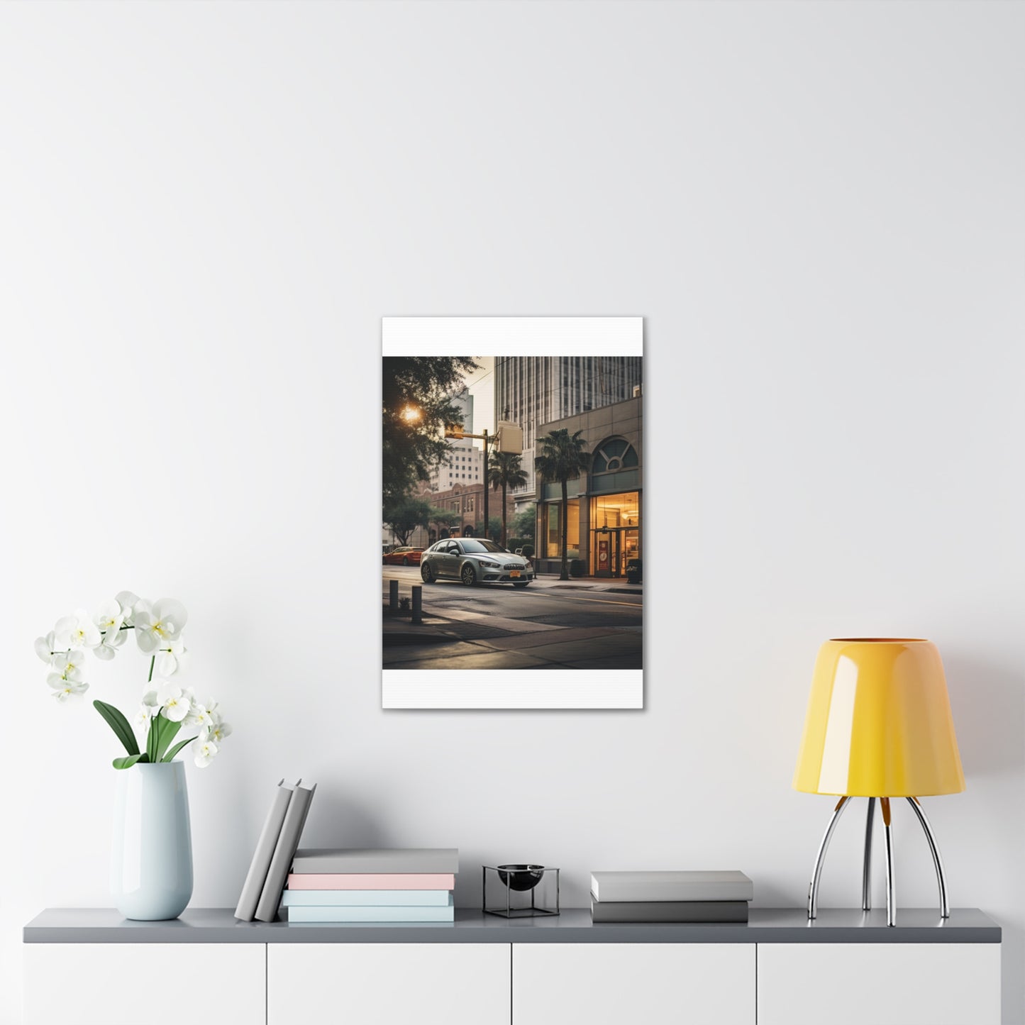 Urban Charisma: High-Resolution Vertical Canvas with Light Gray and Amber Grading