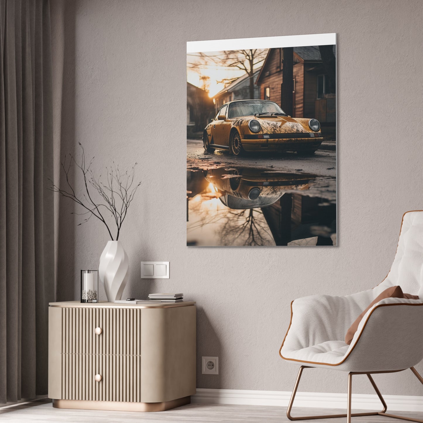 Urban Charisma: High-Resolution Vertical Canvas with Light Gray and Amber Grading