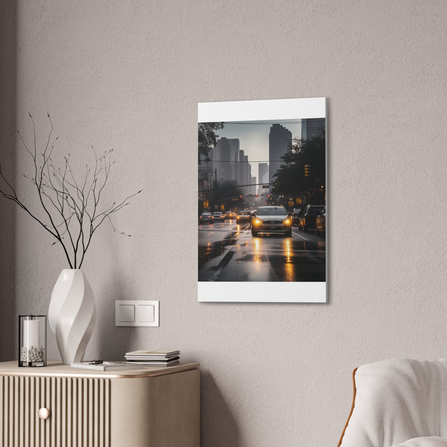 Urban Charisma: High-Resolution Vertical Canvas with Light Gray and Amber Grading