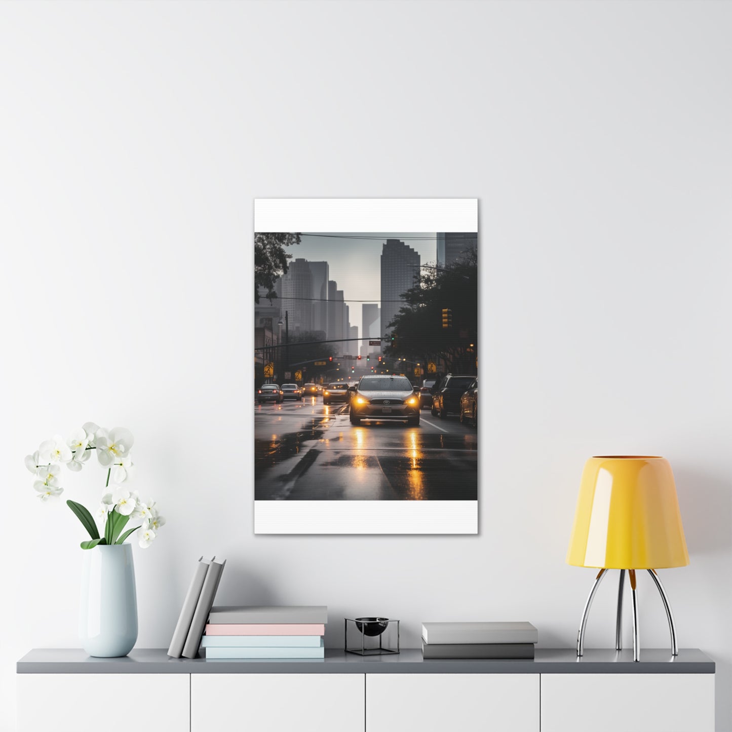 Urban Charisma: High-Resolution Vertical Canvas with Light Gray and Amber Grading