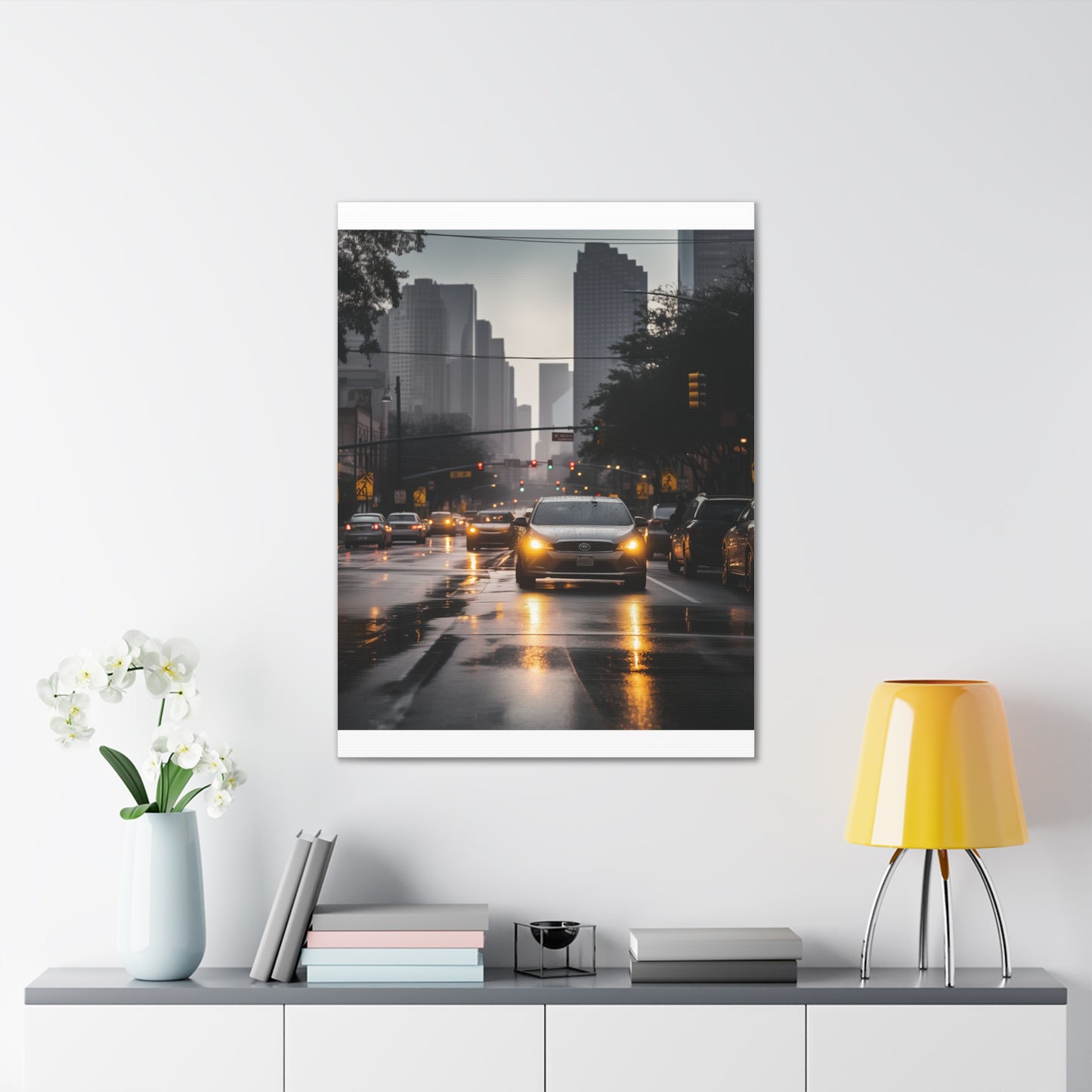 Urban Charisma: High-Resolution Vertical Canvas with Light Gray and Amber Grading