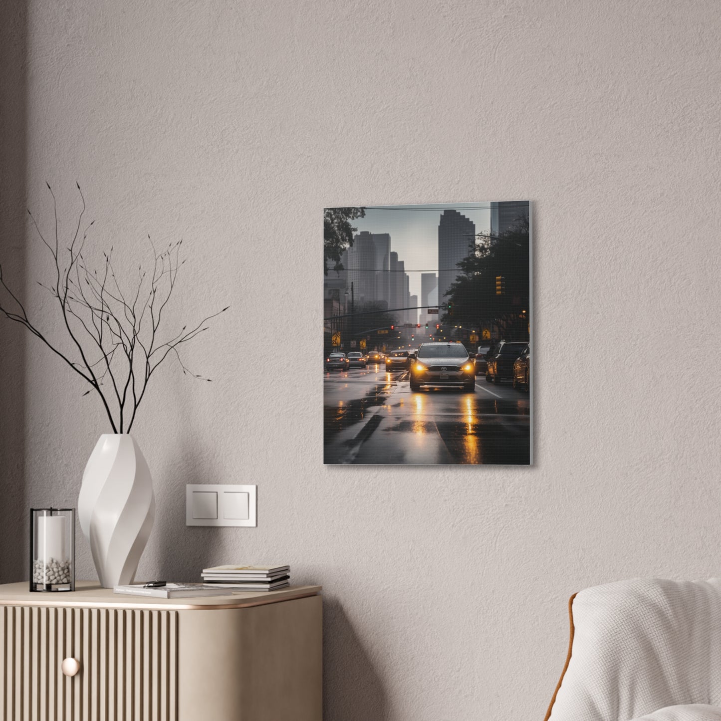 Urban Charisma: High-Resolution Vertical Canvas with Light Gray and Amber Grading