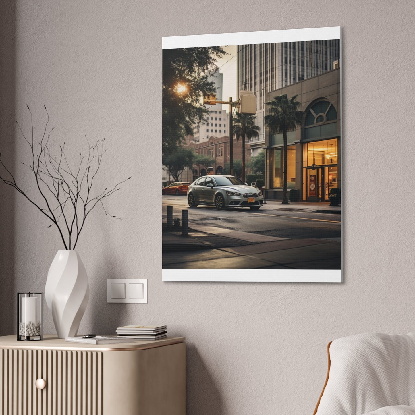 Urban Charisma: High-Resolution Vertical Canvas with Light Gray and Amber Grading